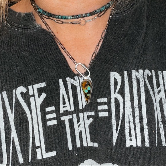 Turquoise & Sterling Silver Paper Clip Necklace - Picture 2 of 4